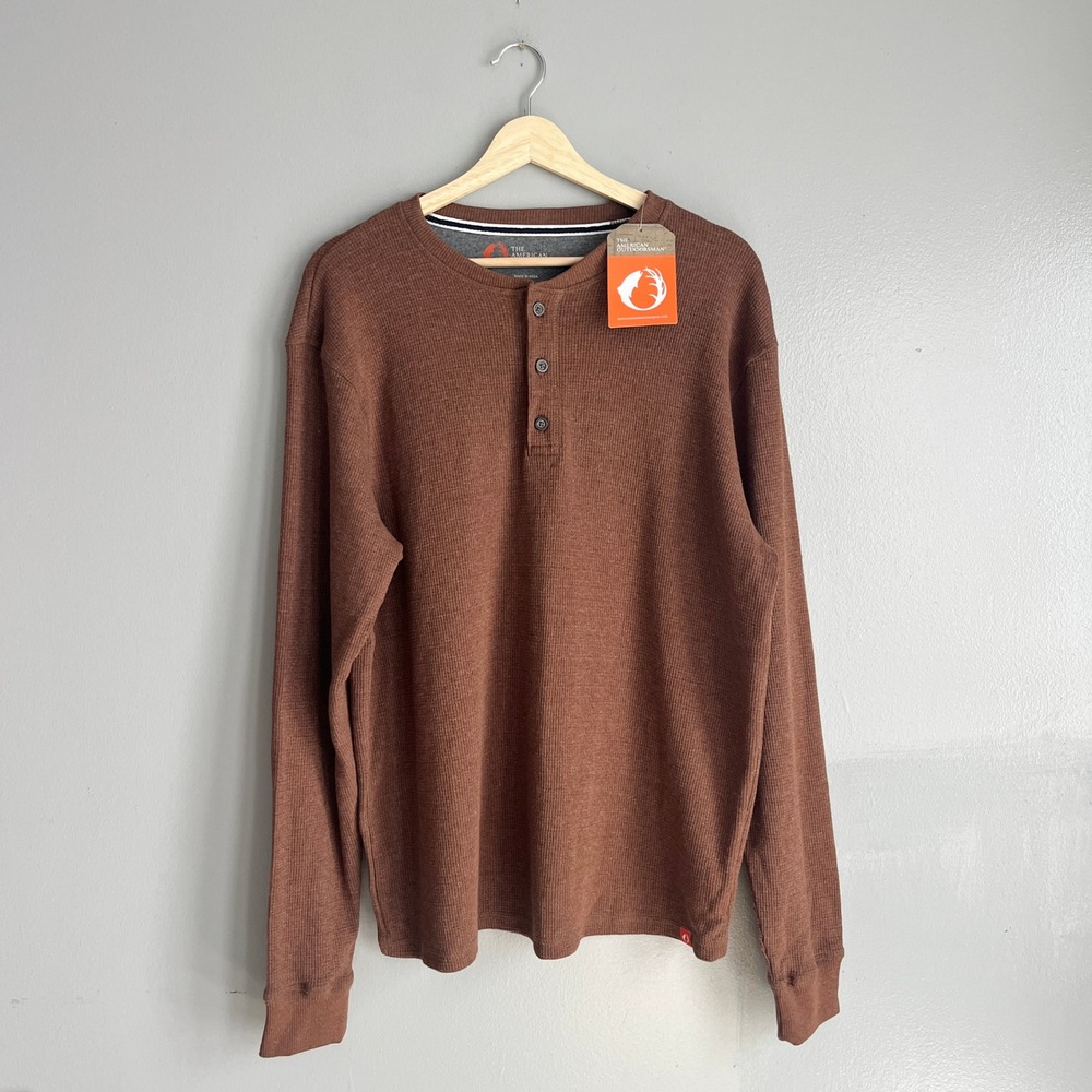 The American Outdoorsman‎ Mens Brown Waffle Henley Long Sleeve Shirt Large NWT